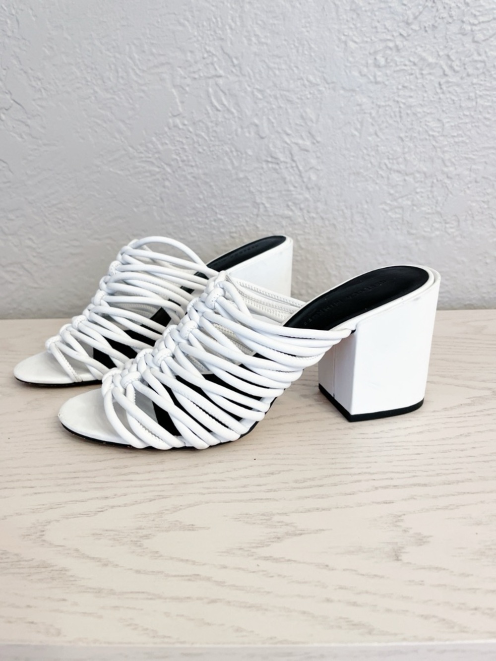 Rebecca minkoff knotted White Strappy Block Heel Mules - Women 8.5 leather